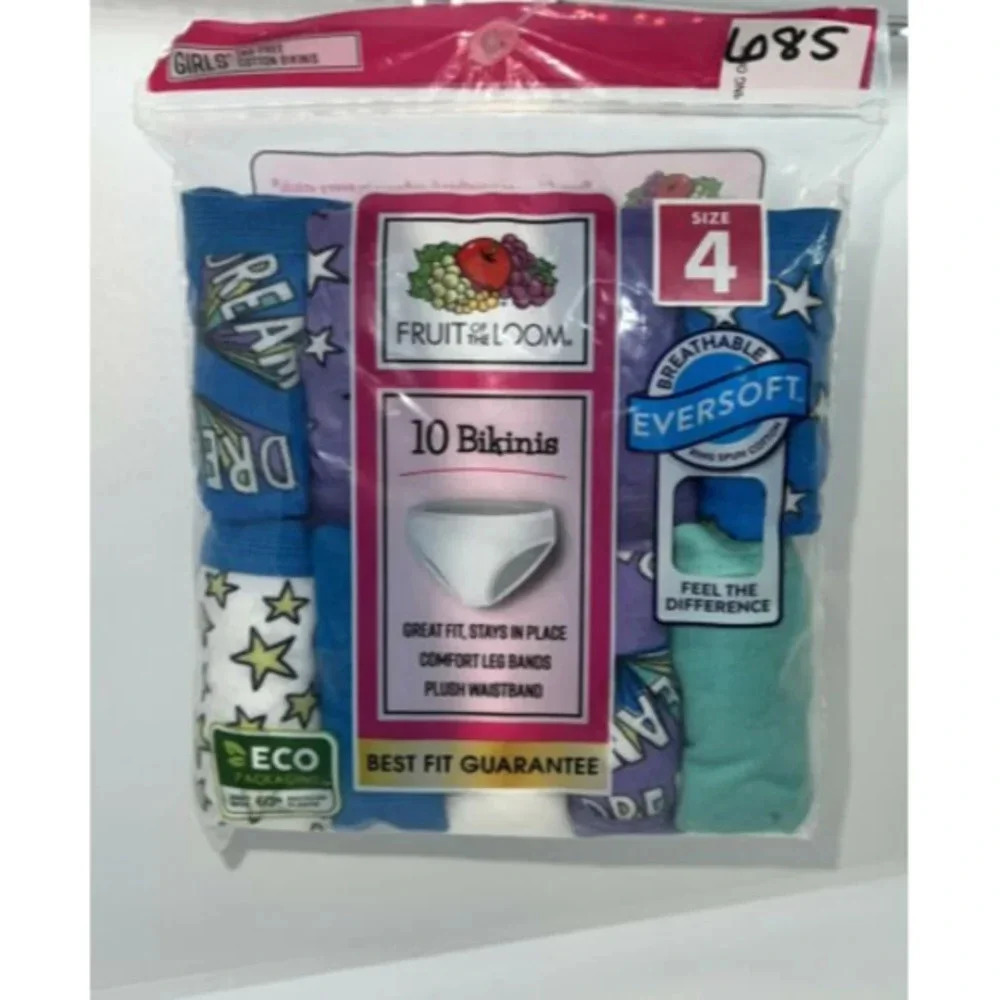 Fruit of the Loom Girl's Size‎ 4 Assorted Cotton Bikini Underwear 10 Pack​​